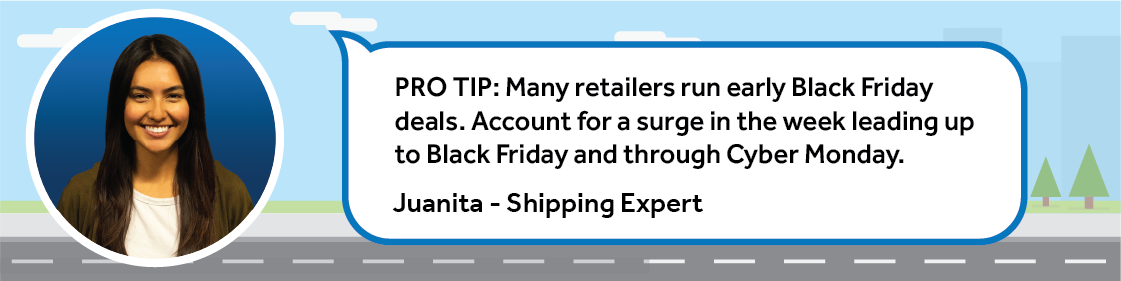 Account for a surge in the week leading up to Black Friday and through Cyber Monday