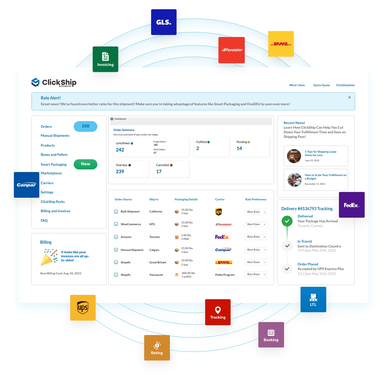 Clickship shipping dashboard