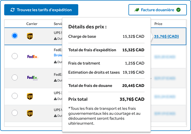 Rates Table - French