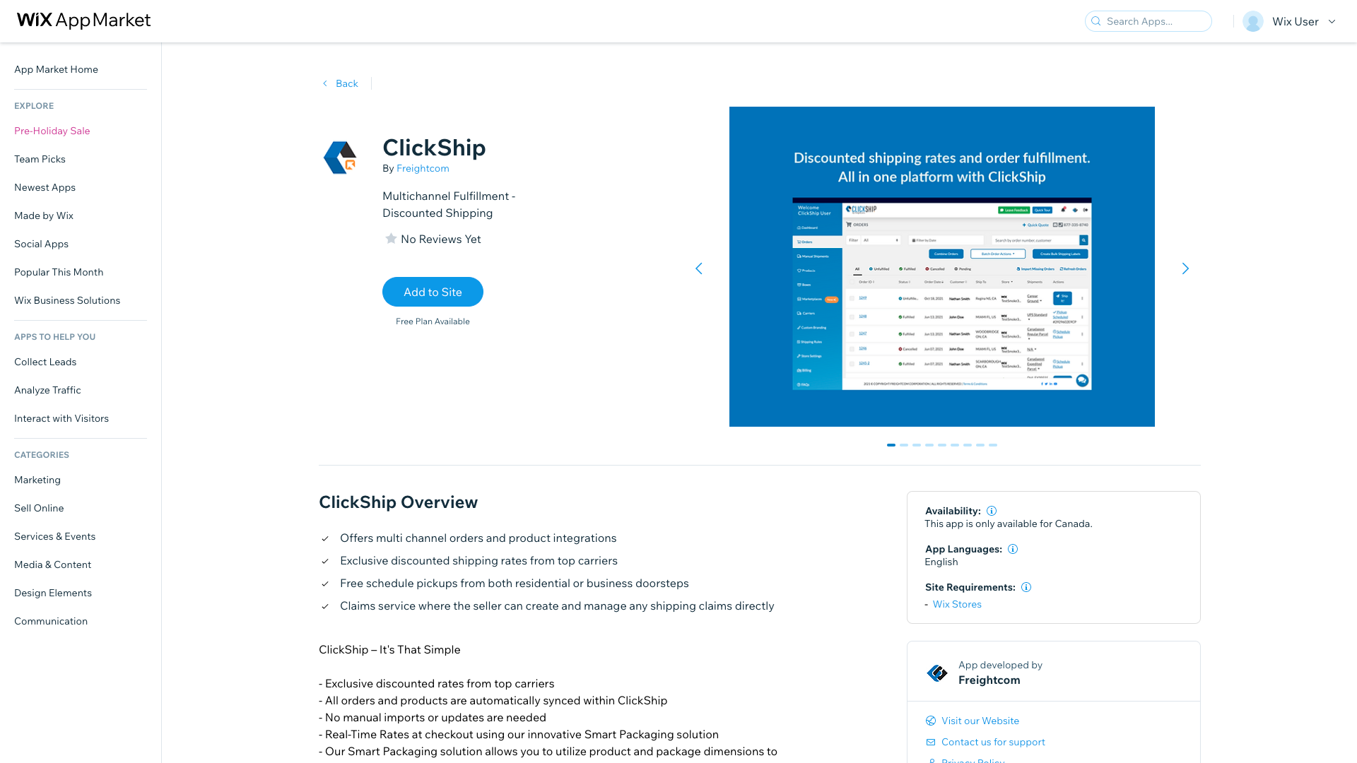 Wix App Listing