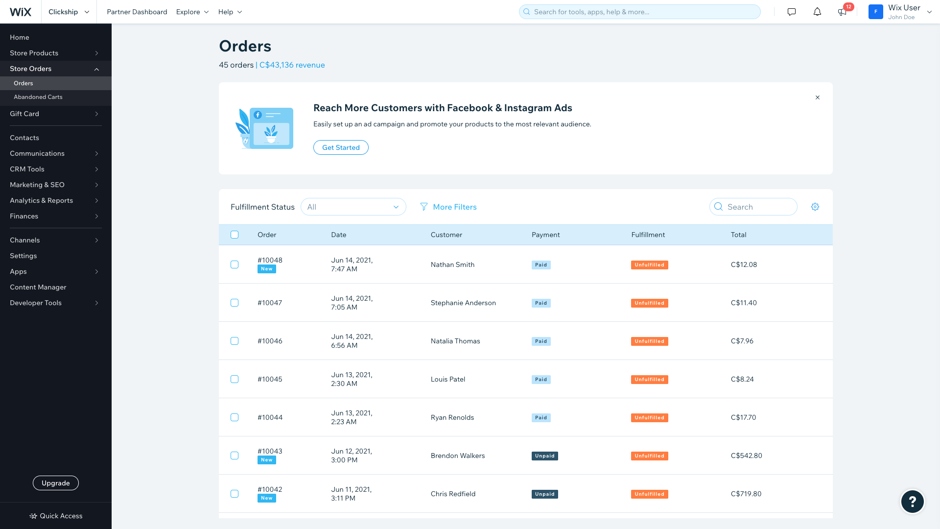 Wix Orders