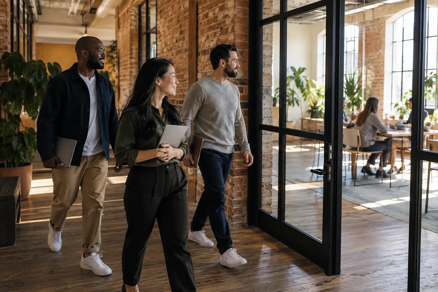 Des entrepreneurs traversent un espace de travail partagé