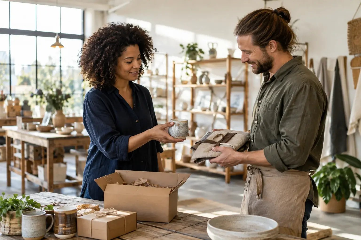 Deux propriétaires préparent des produits faits à la main