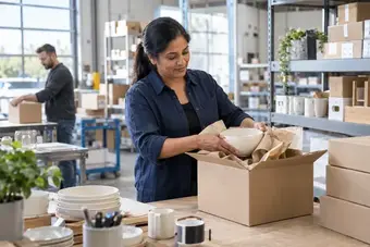 Distribution specialist organising cartons of homewares for a retail replenishment order