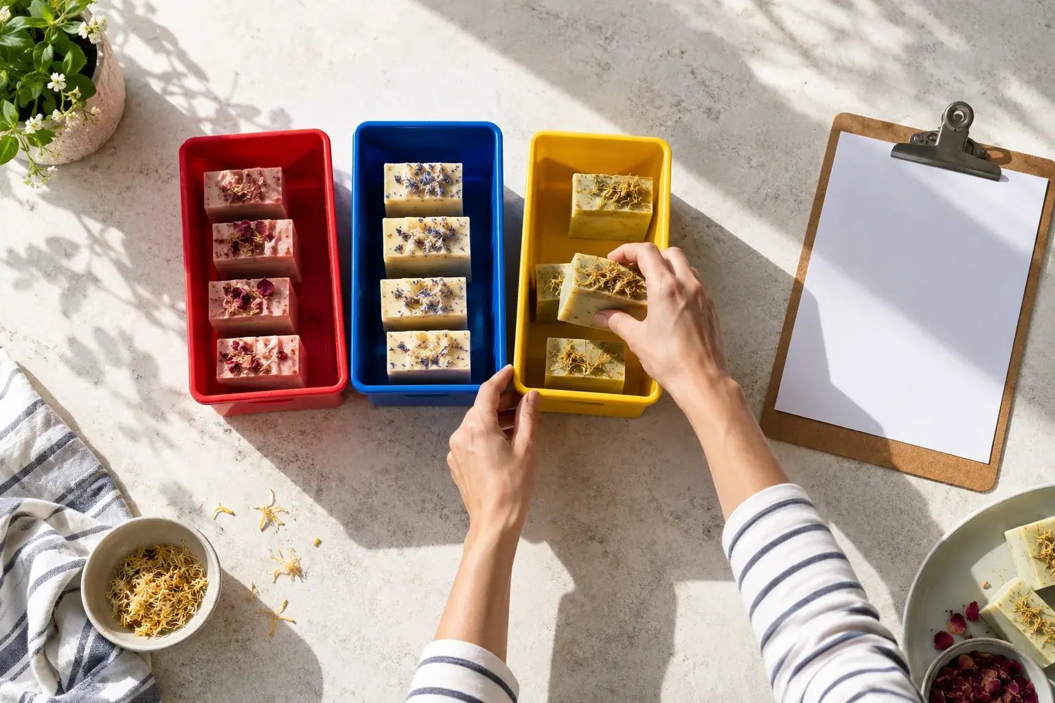 Soap orders are sorted into consistent preparation groups.