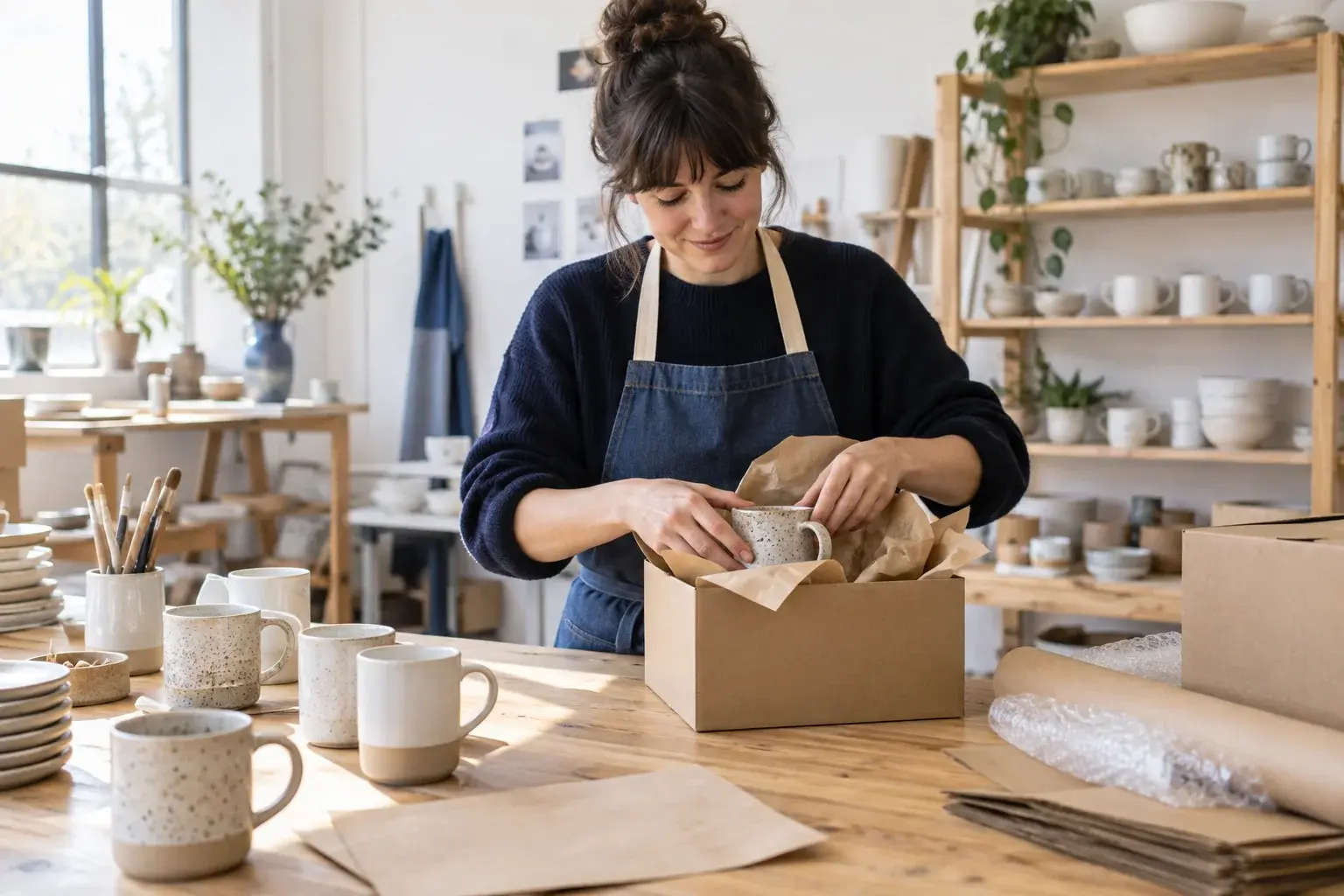 A ceramic maker protects a handmade mug