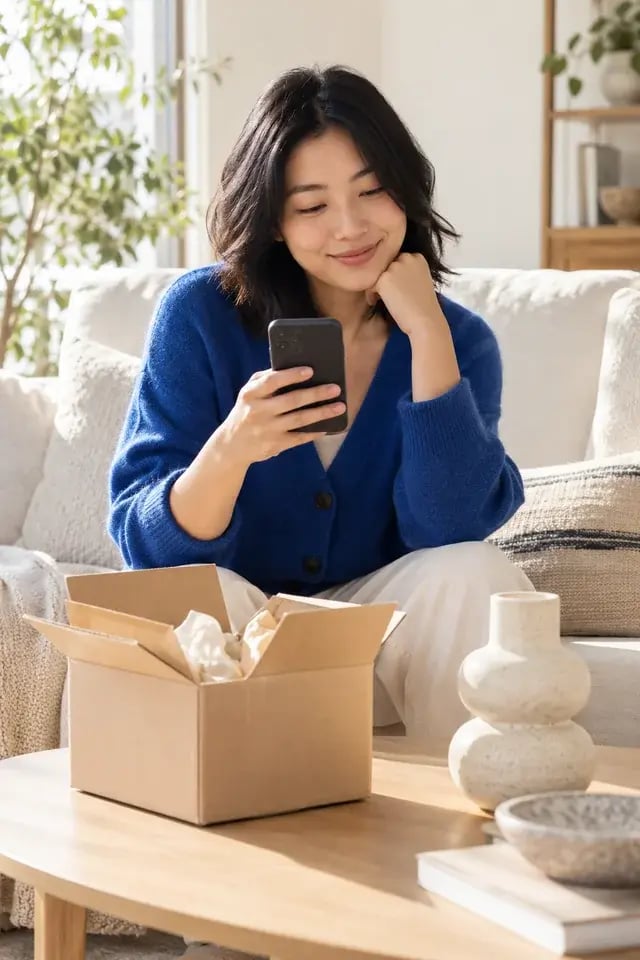 A customer shopping for her home on a smartphone