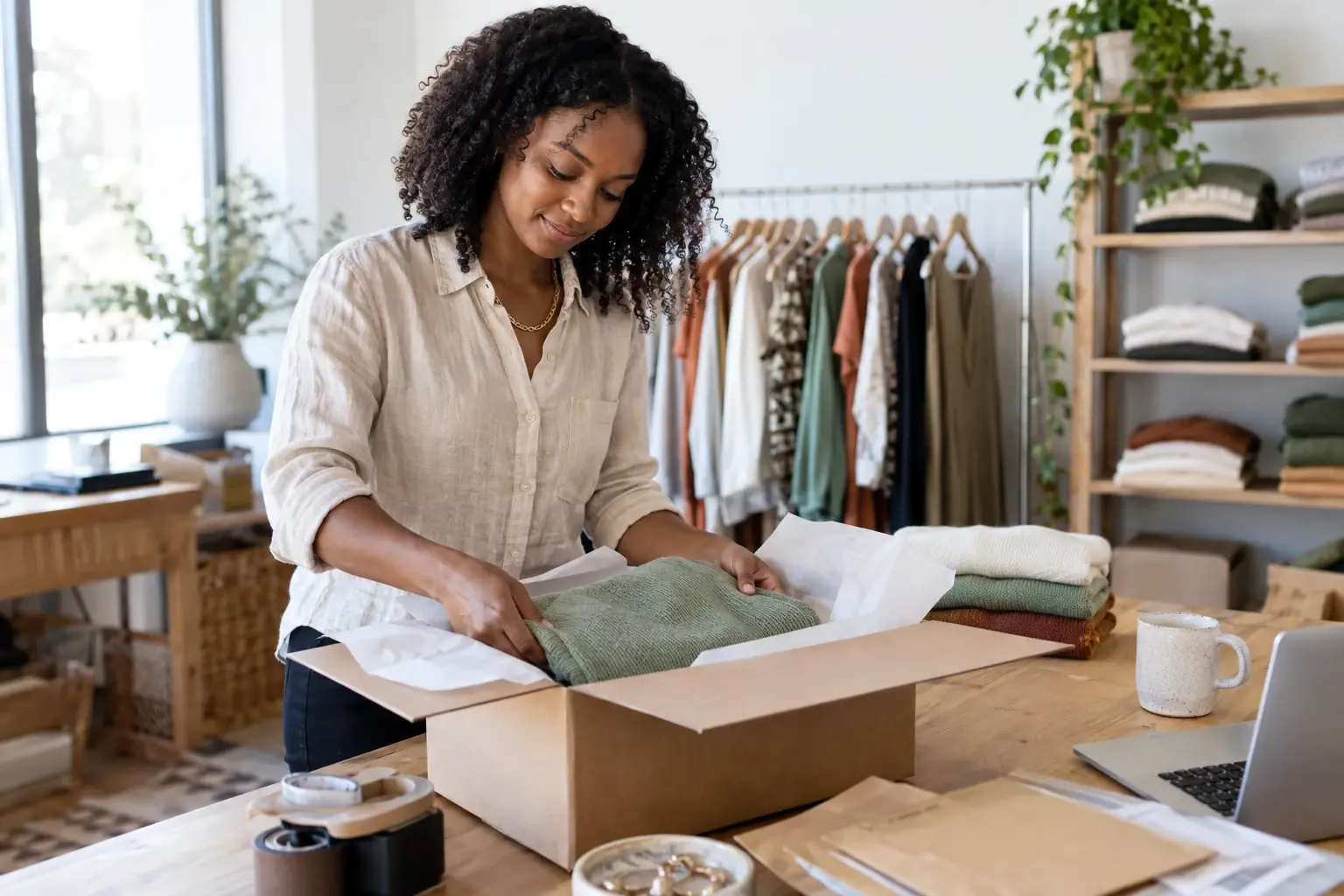 Propriétaire préparant des vêtements pliés