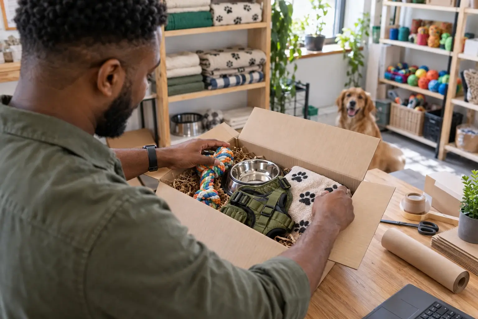 Pet retailer packing toys and accessories