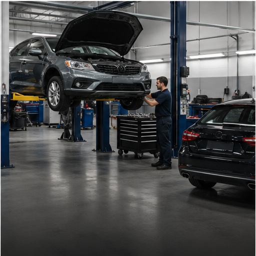 Automotive service facility preparing vehicle parts