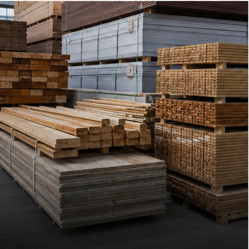 Lumber and building materials prepared for pallet shipping