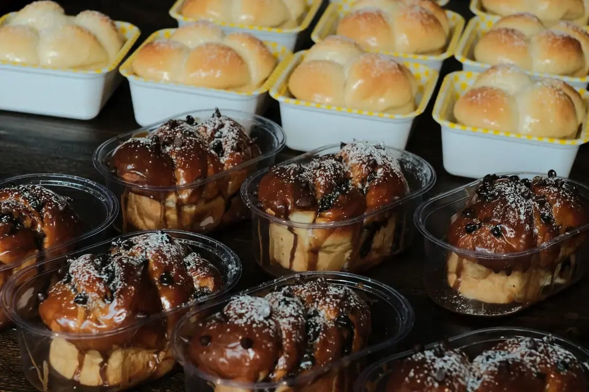 Fresh bakery products packaged for customer orders