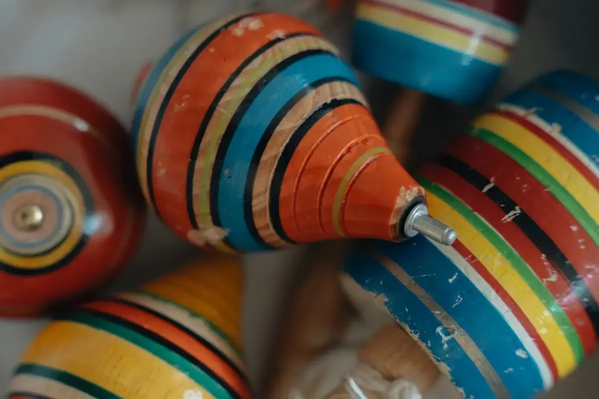 Colourful wooden toys arranged for an online shop