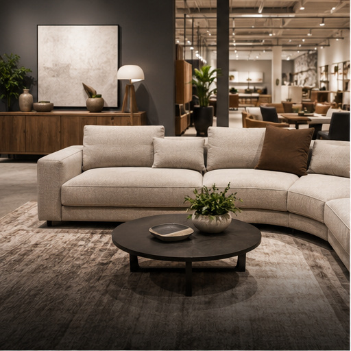 Furniture showroom with sofas and home furnishings