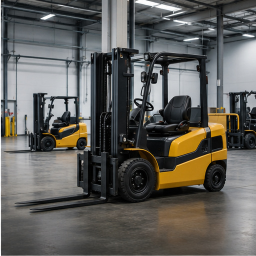 Industrial equipment warehouse with forklifts