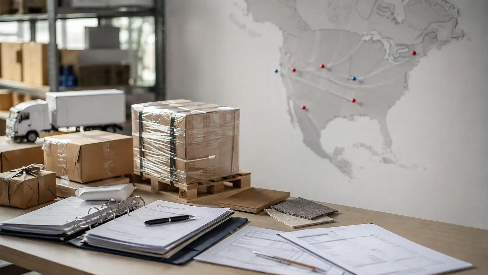 An export team organizes shipment documents