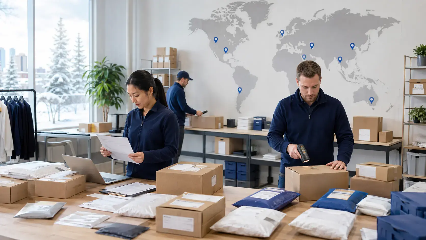 An export team prepares international orders