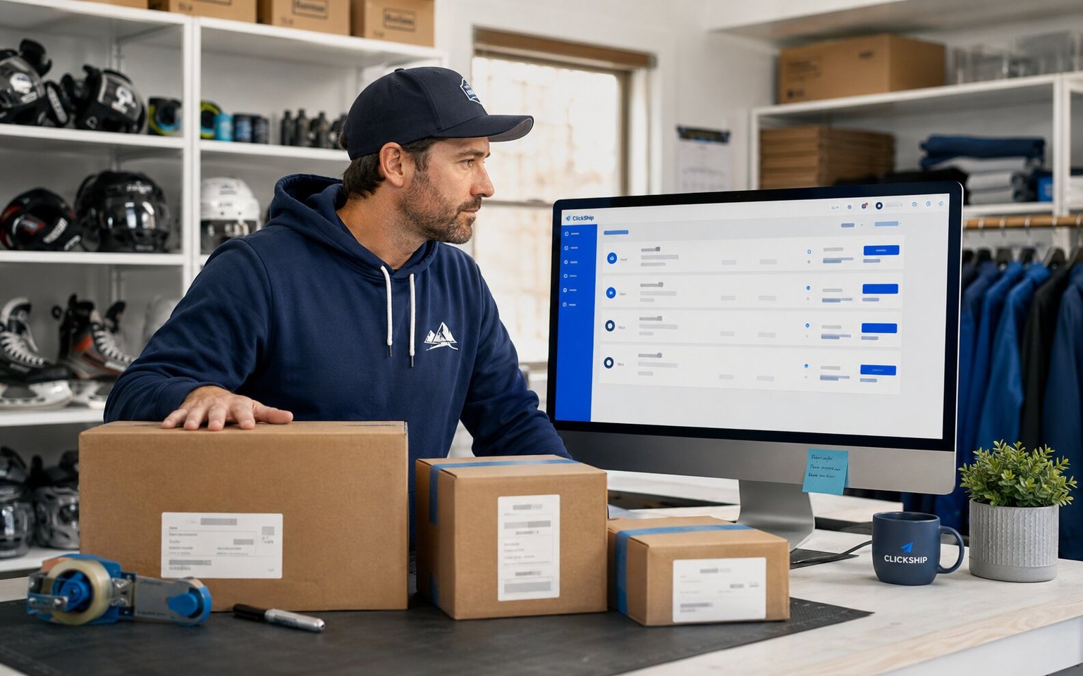 A sporting goods merchant reviews shipping options