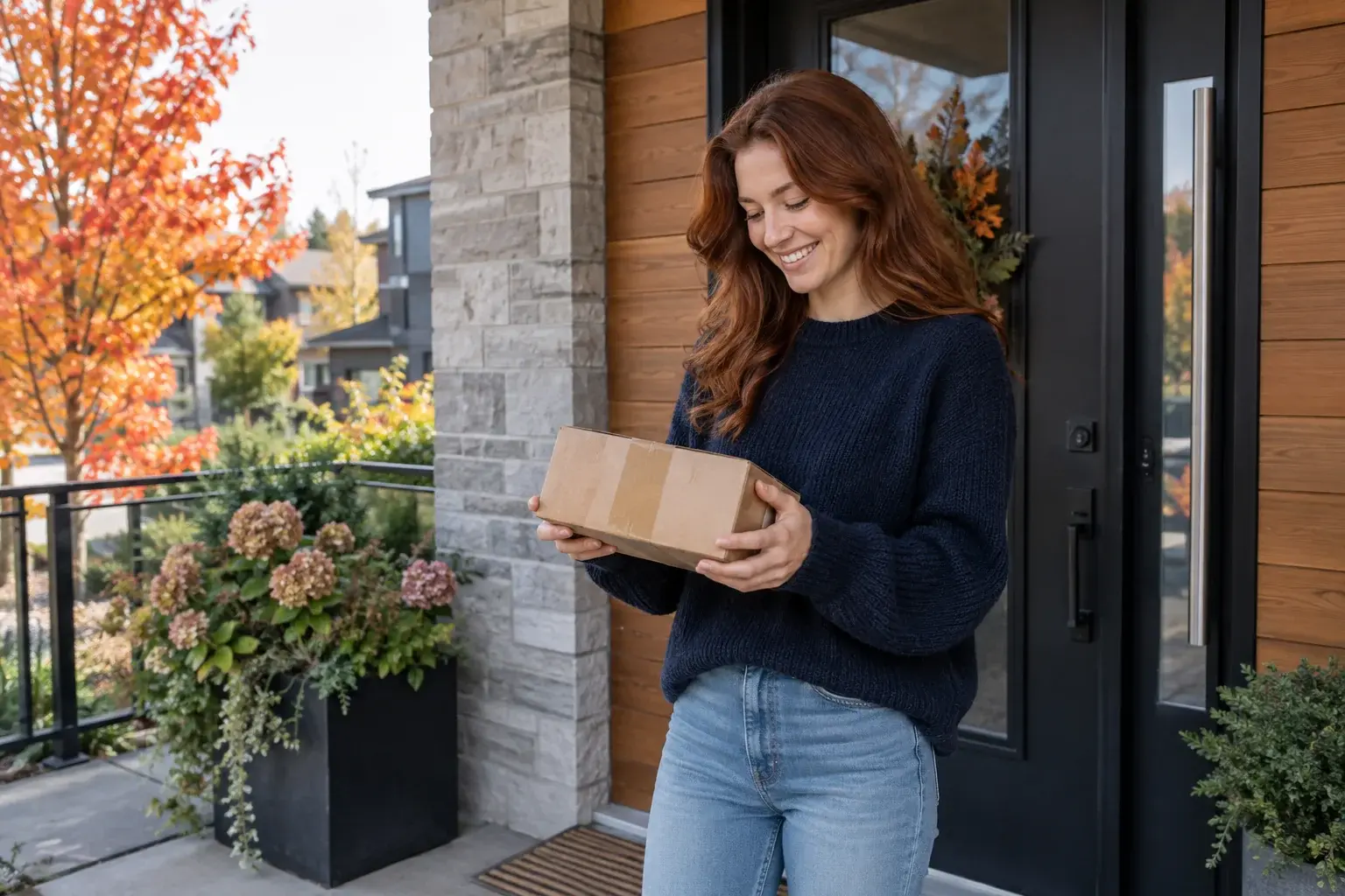 Customer receiving a parcel at a Canadian home