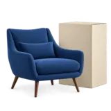 Blue chair with its shipping carton