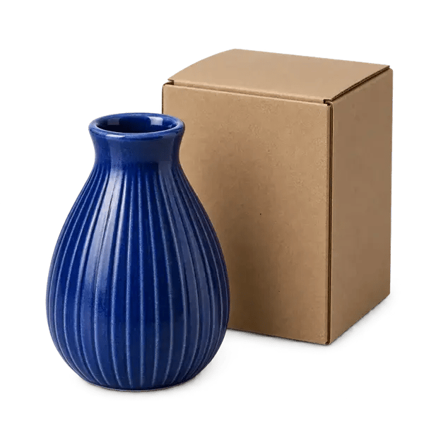 Blue ceramic vase with parcel packaging