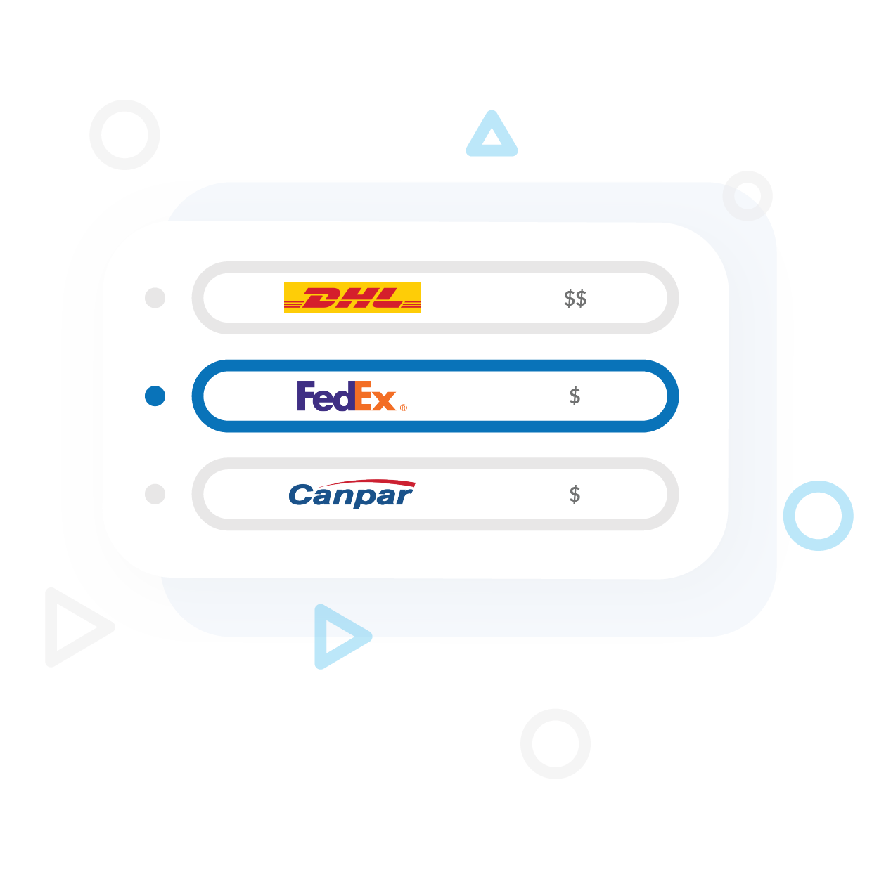 Rates screen and one carrier is selected